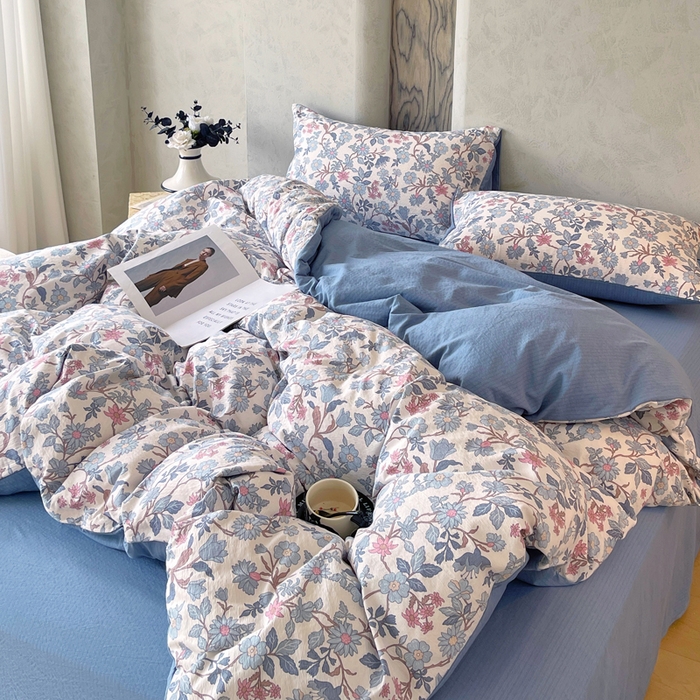 91家纺网 家纺一手货源 找家纺 宝士康家纺 2025秋冬新品高克重A类原麻暗合四件套复古加厚双层纱仿亚麻套件 青蔓