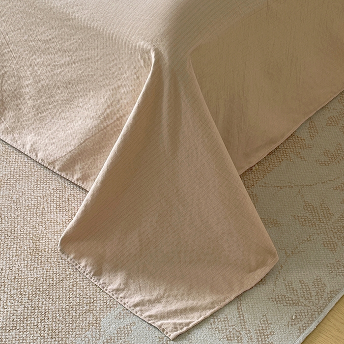 91家纺网 家纺一手货源 找家纺 宝士康家纺 2025秋冬新品高克重A类原麻暗合四件套复古加厚双层纱仿亚麻套件 森语