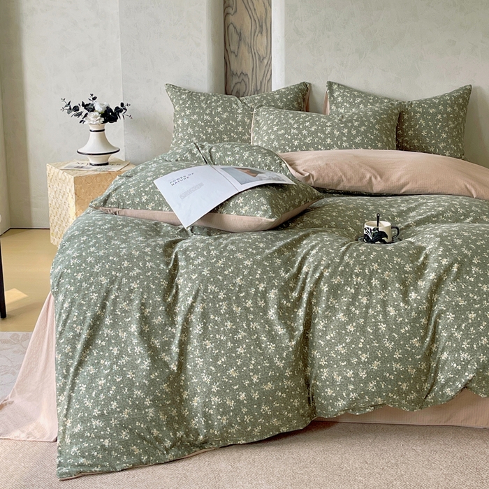 91家纺网 家纺一手货源 找家纺 宝士康家纺 2025秋冬新品高克重A类原麻暗合四件套复古加厚双层纱仿亚麻套件 森语