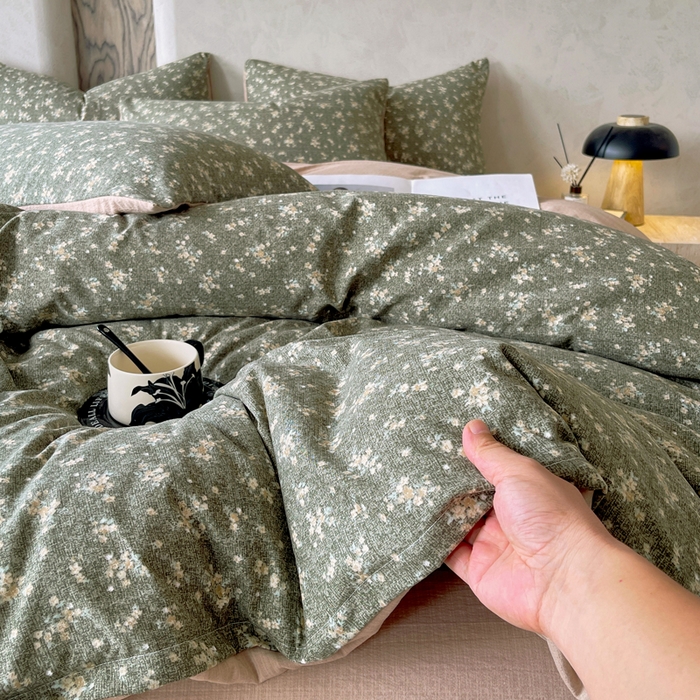 91家纺网 家纺一手货源 找家纺 宝士康家纺 2025秋冬新品高克重A类原麻暗合四件套复古加厚双层纱仿亚麻套件 森语