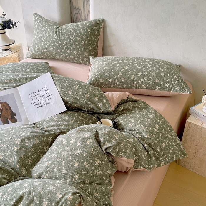 91家纺网 家纺一手货源 找家纺 宝士康家纺 2025秋冬新品高克重A类原麻暗合四件套复古加厚双层纱仿亚麻套件 森语