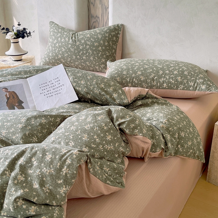 91家纺网 家纺一手货源 找家纺 宝士康家纺 2025秋冬新品高克重A类原麻暗合四件套复古加厚双层纱仿亚麻套件 森语