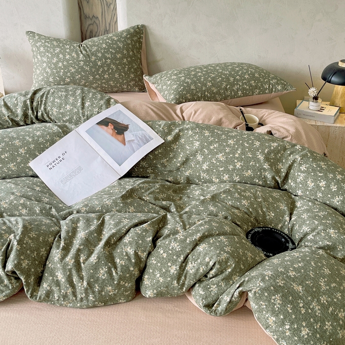 91家纺网 家纺一手货源 找家纺 宝士康家纺 2025秋冬新品高克重A类原麻暗合四件套复古加厚双层纱仿亚麻套件 森语