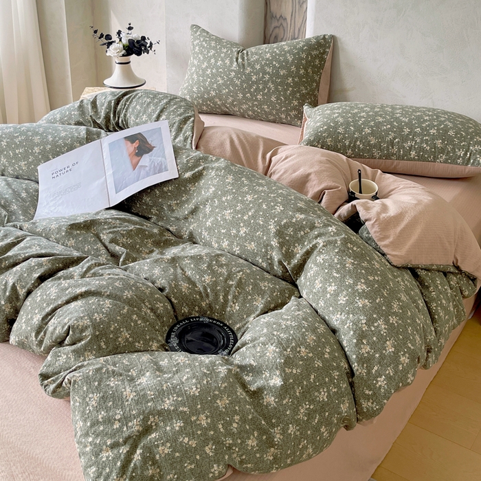 91家纺网 家纺一手货源 找家纺 宝士康家纺 2025秋冬新品高克重A类原麻暗合四件套复古加厚双层纱仿亚麻套件 森语