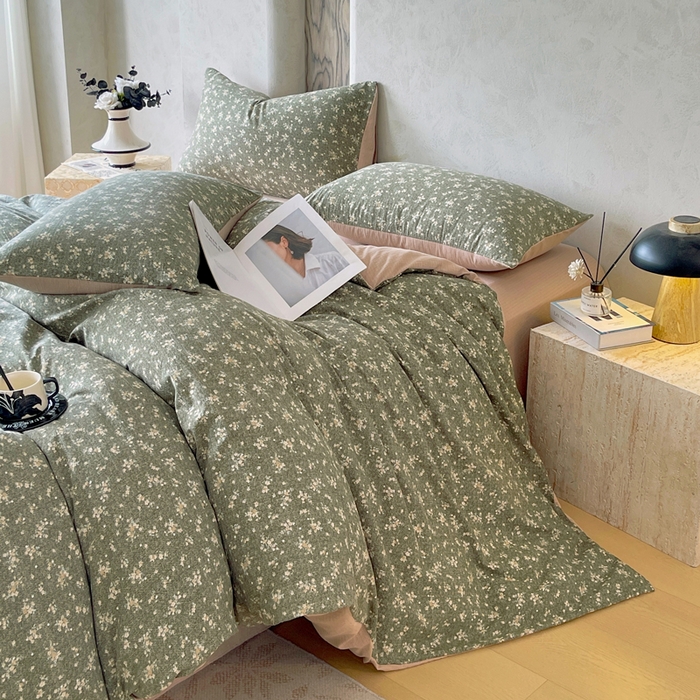 91家纺网 家纺一手货源 找家纺 宝士康家纺 2025秋冬新品高克重A类原麻暗合四件套复古加厚双层纱仿亚麻套件 森语