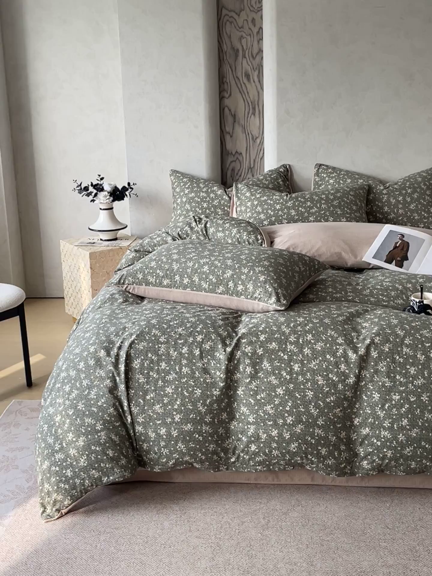 91家纺网 家纺一手货源 找家纺 宝士康家纺 2025秋冬新品高克重A类原麻暗合四件套复古加厚双层纱仿亚麻套件 森语