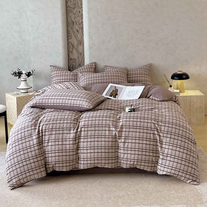 宝士康家纺 2025秋冬新品高克重A类原麻暗合四件套复古加厚双层纱仿亚麻套件 素格