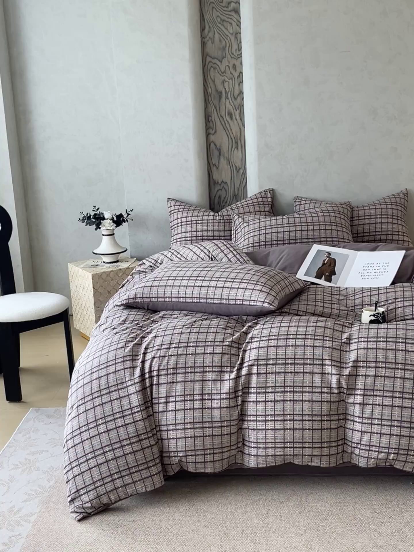 91家纺网 家纺一手货源 找家纺 宝士康家纺 2025秋冬新品高克重A类原麻暗合四件套复古加厚双层纱仿亚麻套件 素格