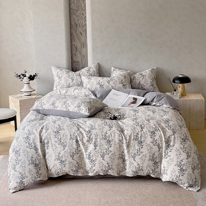 宝士康家纺 2025秋冬新品高克重A类原麻暗合四件套复古加厚双层纱仿亚麻套件 素兮