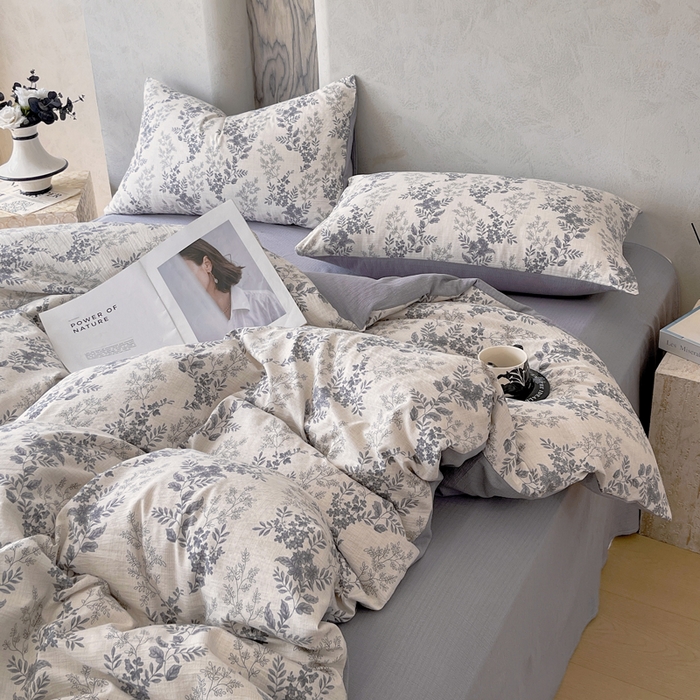 91家纺网 家纺一手货源 找家纺 宝士康家纺 2025秋冬新品高克重A类原麻暗合四件套复古加厚双层纱仿亚麻套件 素兮