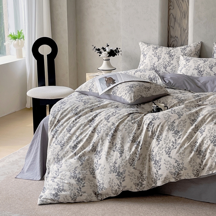 91家纺网 家纺一手货源 找家纺 宝士康家纺 2025秋冬新品高克重A类原麻暗合四件套复古加厚双层纱仿亚麻套件 素兮