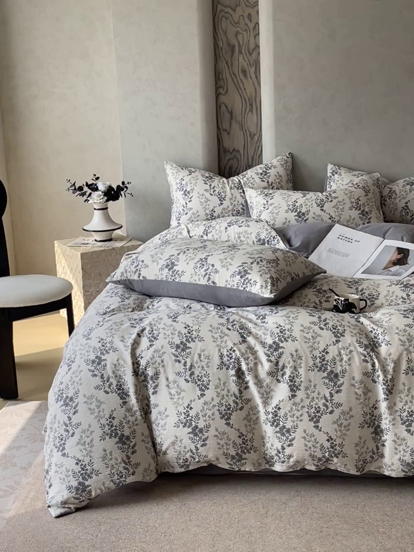 91家纺网 家纺一手货源 找家纺 宝士康家纺 2025秋冬新品高克重A类原麻暗合四件套复古加厚双层纱仿亚麻套件 素兮