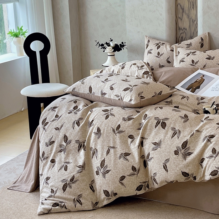 91家纺网 家纺一手货源 找家纺 宝士康家纺 2025秋冬新品高克重A类原麻暗合四件套复古加厚双层纱仿亚麻套件 素棕