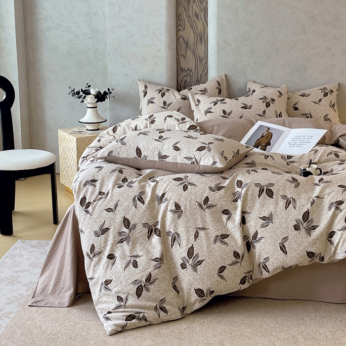 91家纺网 家纺一手货源 找家纺 宝士康家纺 2025秋冬新品高克重A类原麻暗合四件套复古加厚双层纱仿亚麻套件 素棕