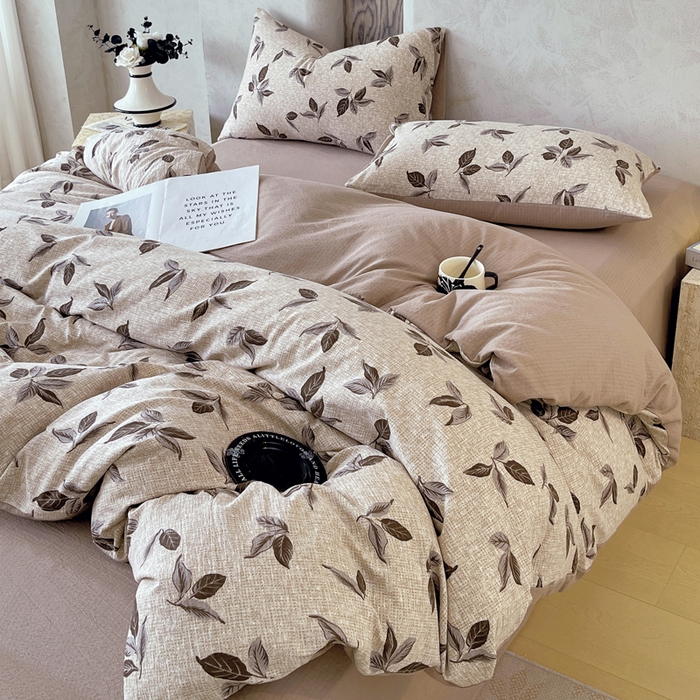 91家纺网 家纺一手货源 找家纺 宝士康家纺 2025秋冬新品高克重A类原麻暗合四件套复古加厚双层纱仿亚麻套件 素棕