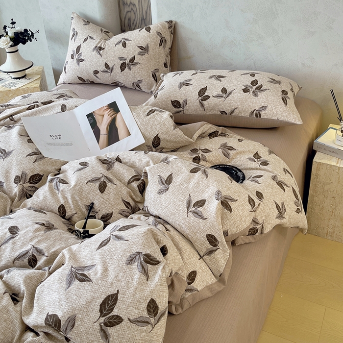 91家纺网 家纺一手货源 找家纺 宝士康家纺 2025秋冬新品高克重A类原麻暗合四件套复古加厚双层纱仿亚麻套件 素棕