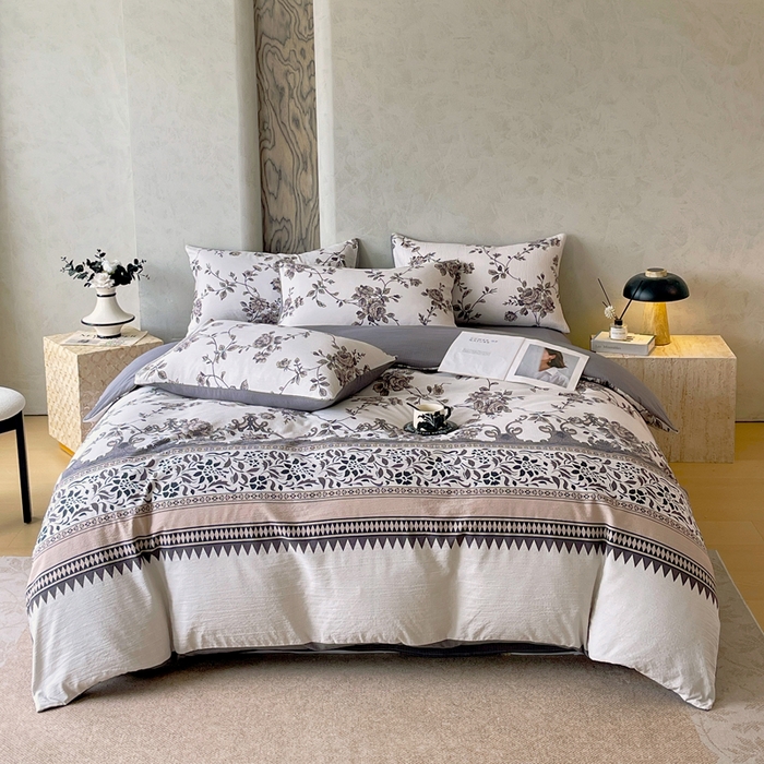 宝士康家纺 2025秋冬新品高克重A类原麻暗合四件套复古加厚双层纱仿亚麻套件 雅蔓