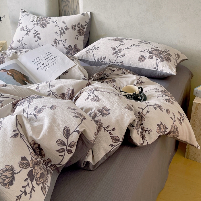 91家纺网 家纺一手货源 找家纺 宝士康家纺 2025秋冬新品高克重A类原麻暗合四件套复古加厚双层纱仿亚麻套件 雅蔓