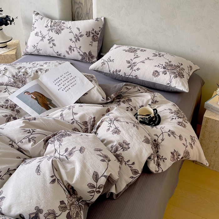 91家纺网 家纺一手货源 找家纺 宝士康家纺 2025秋冬新品高克重A类原麻暗合四件套复古加厚双层纱仿亚麻套件 雅蔓