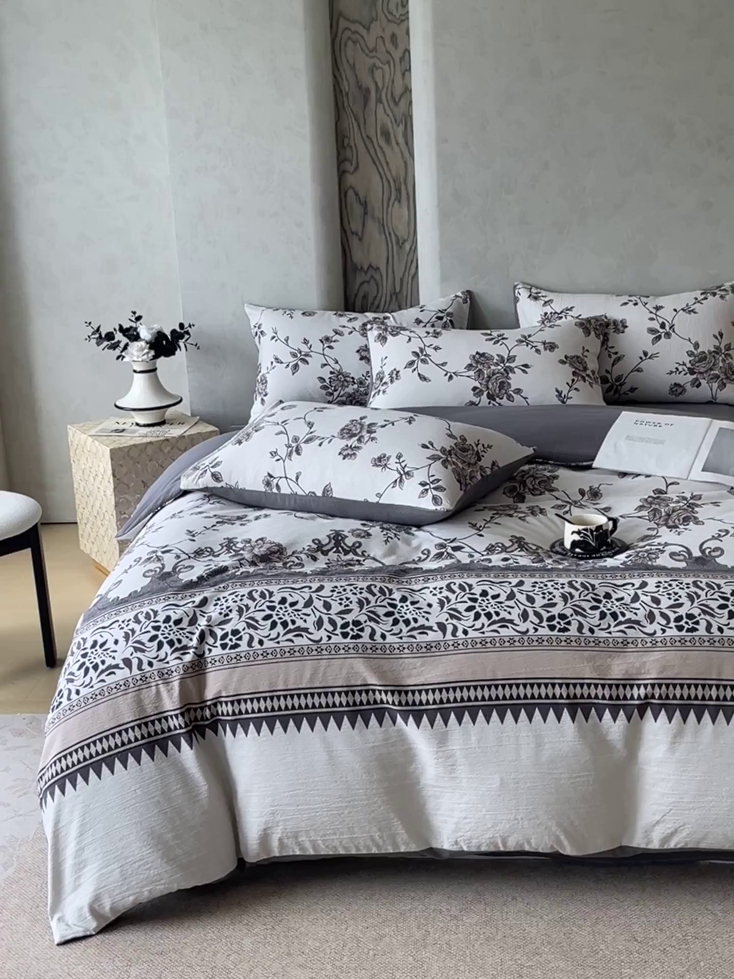 91家纺网 家纺一手货源 找家纺 宝士康家纺 2025秋冬新品高克重A类原麻暗合四件套复古加厚双层纱仿亚麻套件 雅蔓