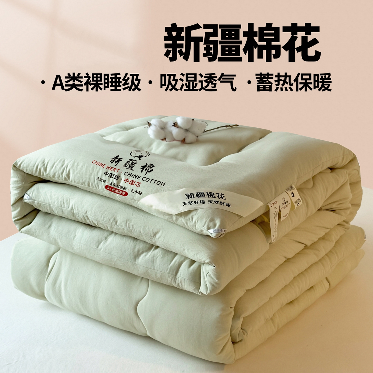 尊妙被业2025新款新疆棉花被被子被芯冬被春秋被垫被二合一字母被 岩松绿