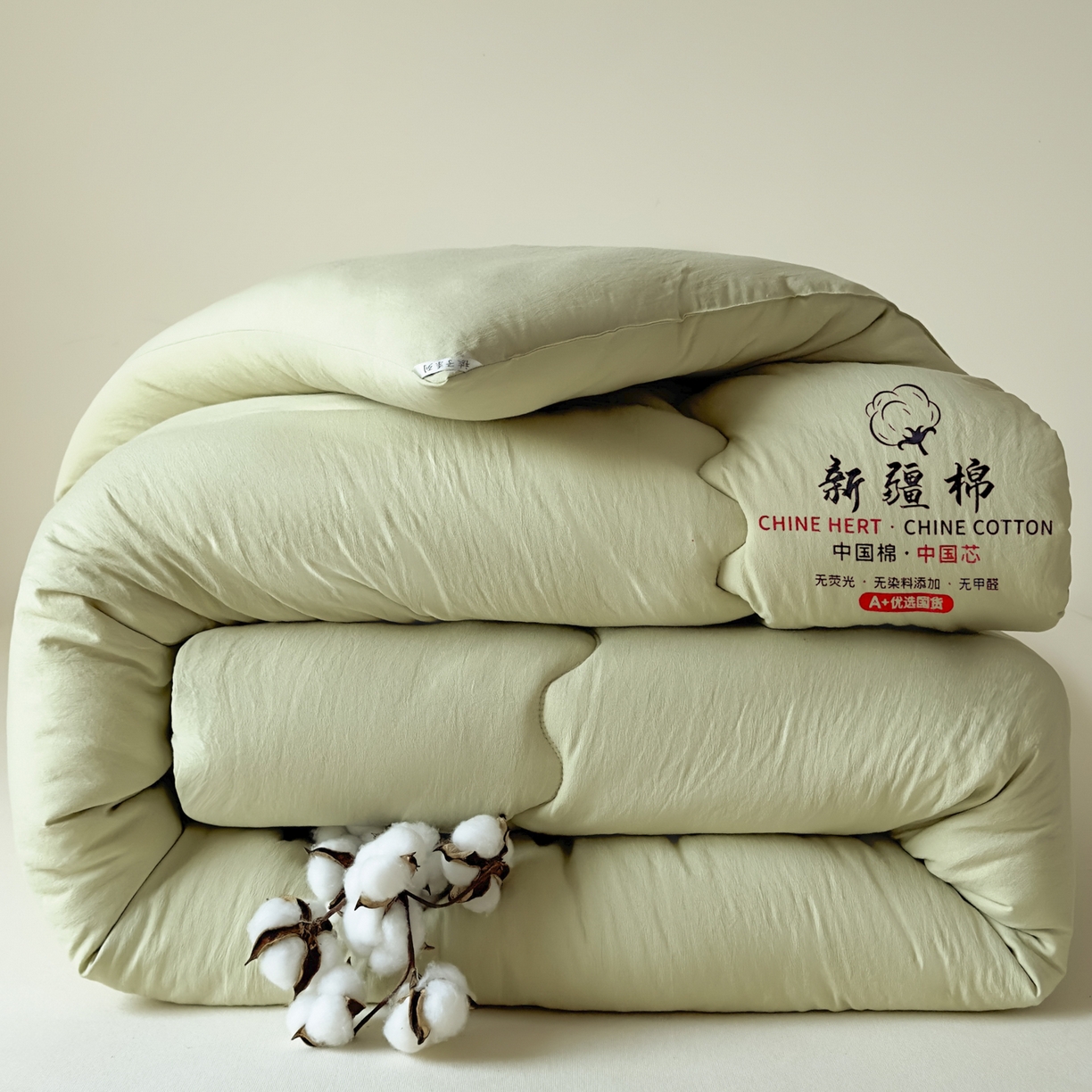 91家纺网 家纺一手货源 找家纺 尊妙被业 2025新款新疆棉花被被子被芯冬被春秋被垫被二合一字母被 岩松绿