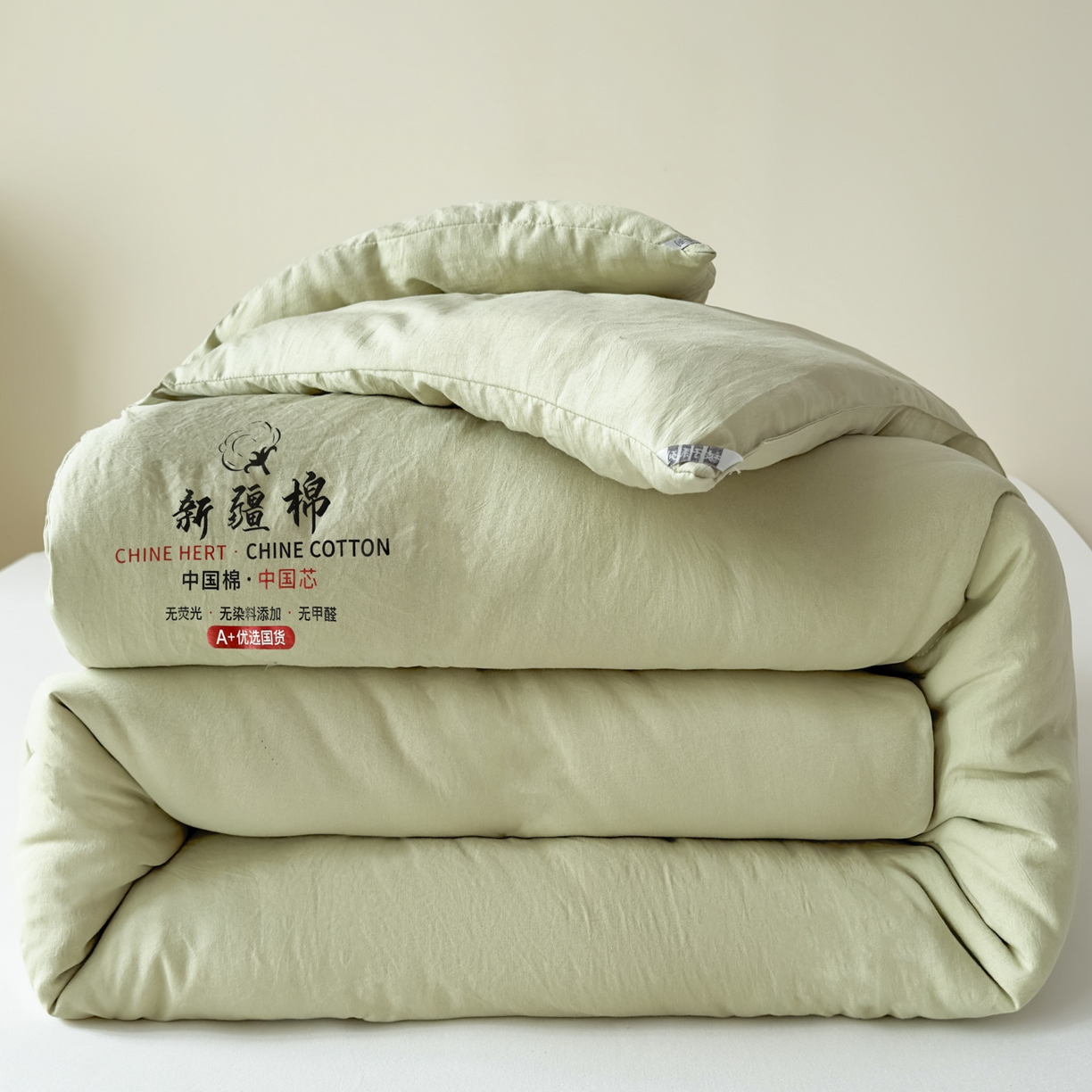 91家纺网 家纺一手货源 找家纺 尊妙被业 2025新款新疆棉花被被子被芯冬被春秋被垫被二合一字母被 岩松绿