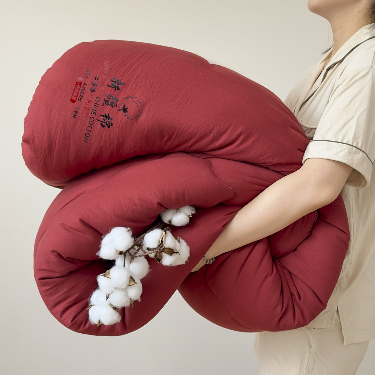 91家纺网 家纺一手货源 找家纺 尊妙被业 2025新款新疆棉花被被子被芯冬被春秋被垫被二合一字母被岩浆红+海军蓝