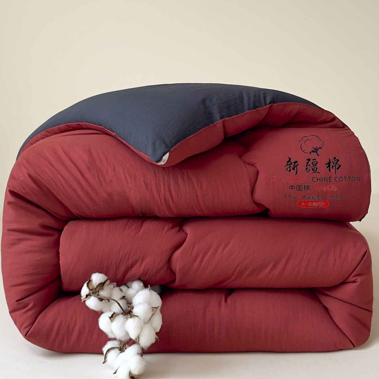 91家纺网 家纺一手货源 找家纺 尊妙被业 2025新款新疆棉花被被子被芯冬被春秋被垫被二合一字母被岩浆红+海军蓝