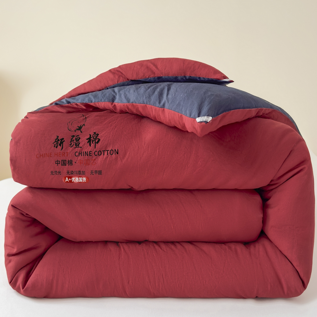 91家纺网 家纺一手货源 找家纺 尊妙被业 2025新款新疆棉花被被子被芯冬被春秋被垫被二合一字母被岩浆红+海军蓝