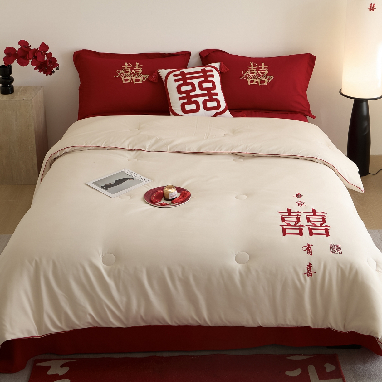 91家纺网 家纺一手货源 找家纺 玉雅家纺 2025新款时尚大豆纤维结婚被婚庆被子被芯 婚庆被-爱情