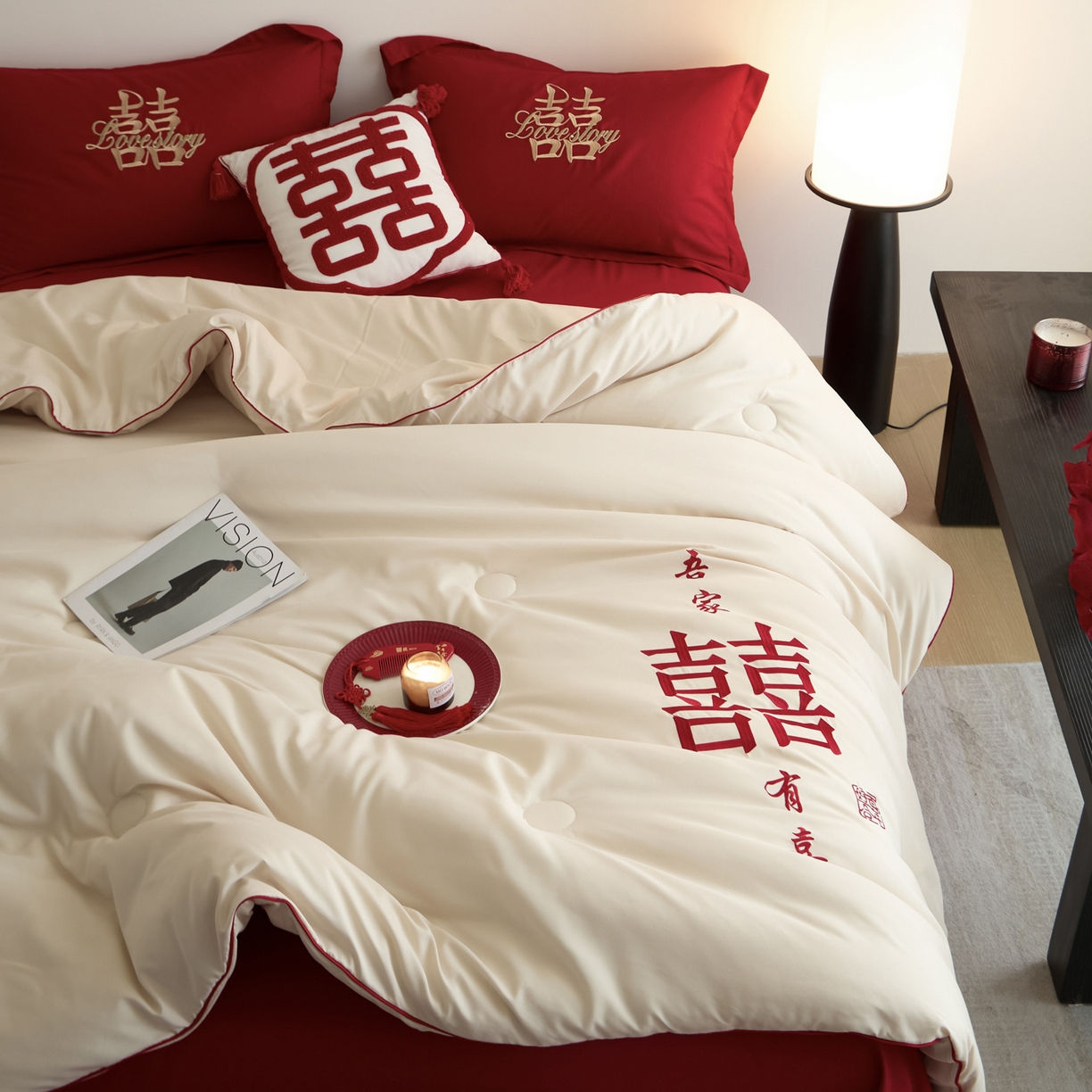 91家纺网 家纺一手货源 找家纺 玉雅家纺 2025新款时尚大豆纤维结婚被婚庆被子被芯 婚庆被-爱情