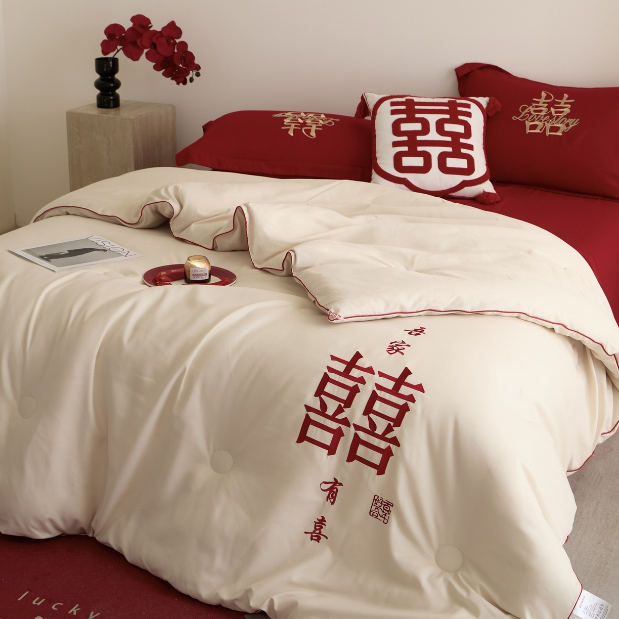 91家纺网 家纺一手货源 找家纺 玉雅家纺 2025新款时尚大豆纤维结婚被婚庆被子被芯 婚庆被-爱情