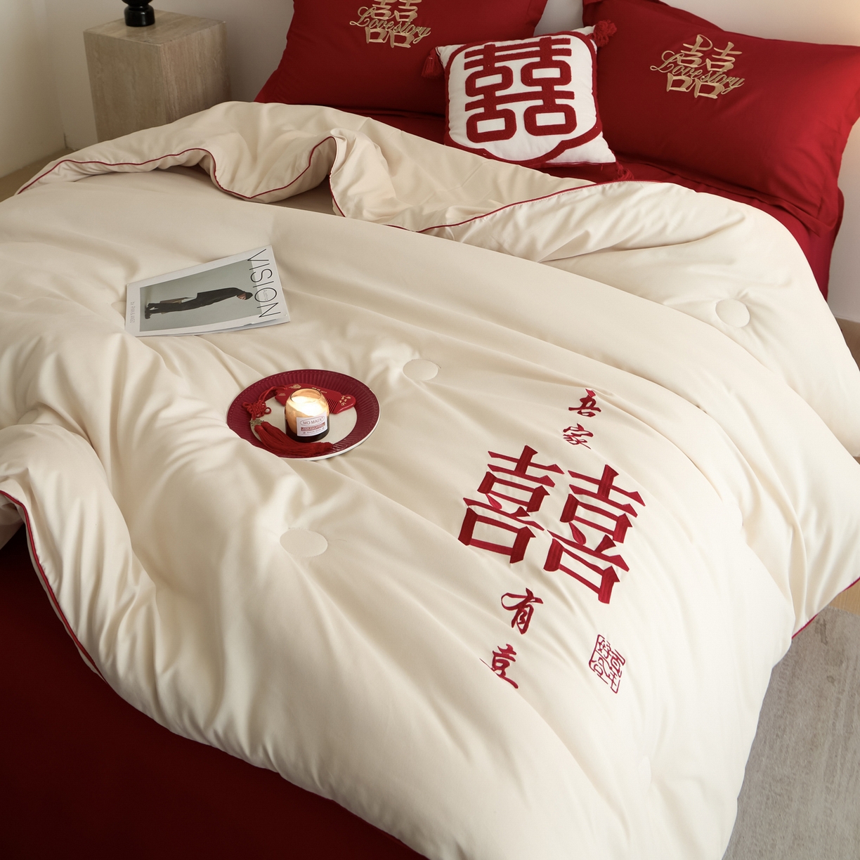 91家纺网 家纺一手货源 找家纺 玉雅家纺 2025新款时尚大豆纤维结婚被婚庆被子被芯 婚庆被-爱情