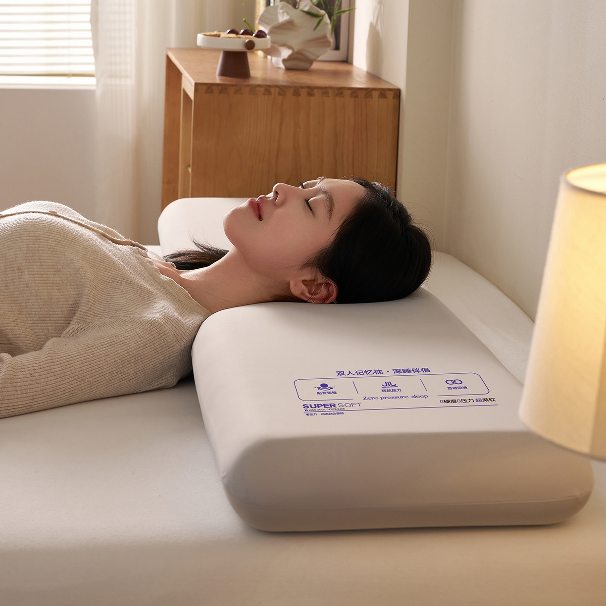 乐可 2025新款深睡伴侣双人记忆枕零压慢回弹记忆棉长枕枕头枕芯 深睡伴侣双人枕-灰35x150cm