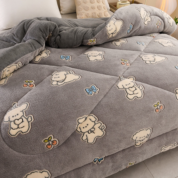 91家纺网 家纺一手货源 找家纺 春雨家居 2025新款AB版雪花绒羊羔绒冬被被子被芯 萌宠小白