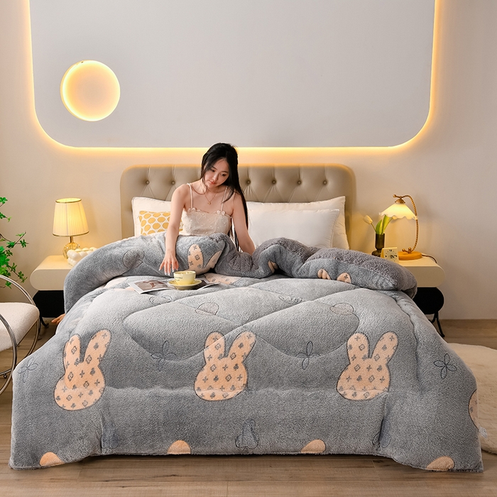 91家纺网 家纺一手货源 找家纺 春雨家居 2025新款AB版雪花绒羊羔绒冬被被子被芯 灰色情怀