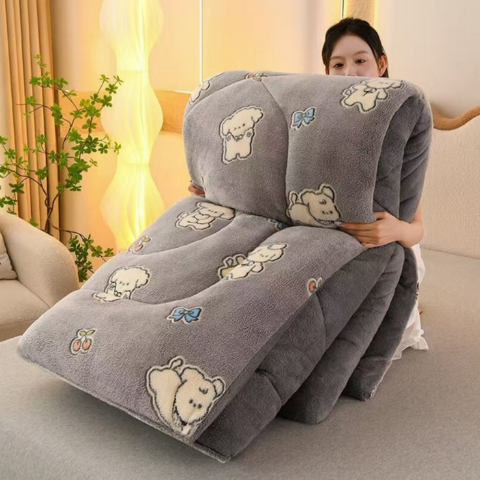 春雨家居 2025新款AB版雪花绒羊羔绒冬被被子被芯 萌宠小白