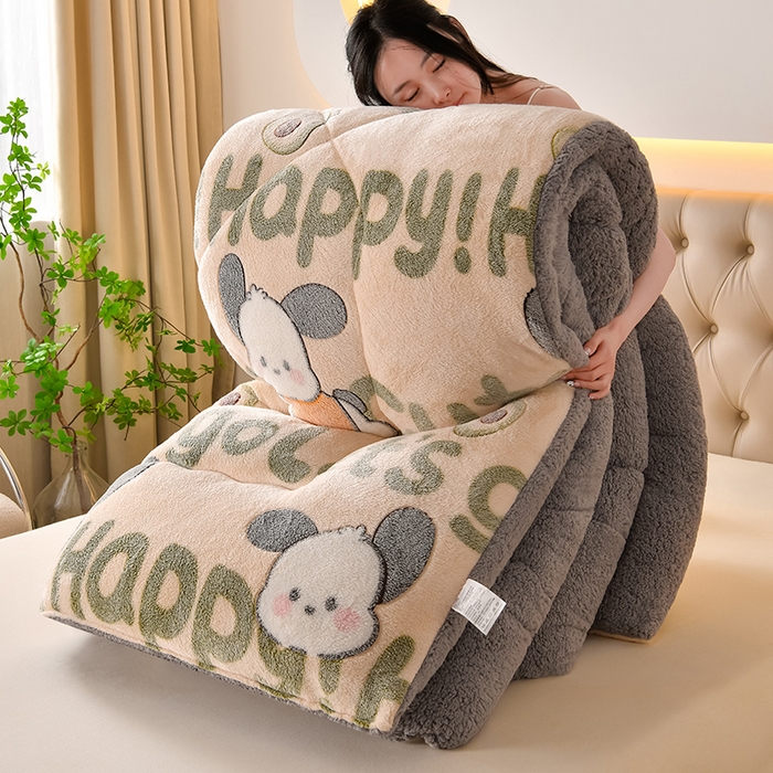 91家纺网 家纺一手货源 找家纺 春雨家居 2025新款AB版雪花绒羊羔绒冬被被子被芯 字母狗