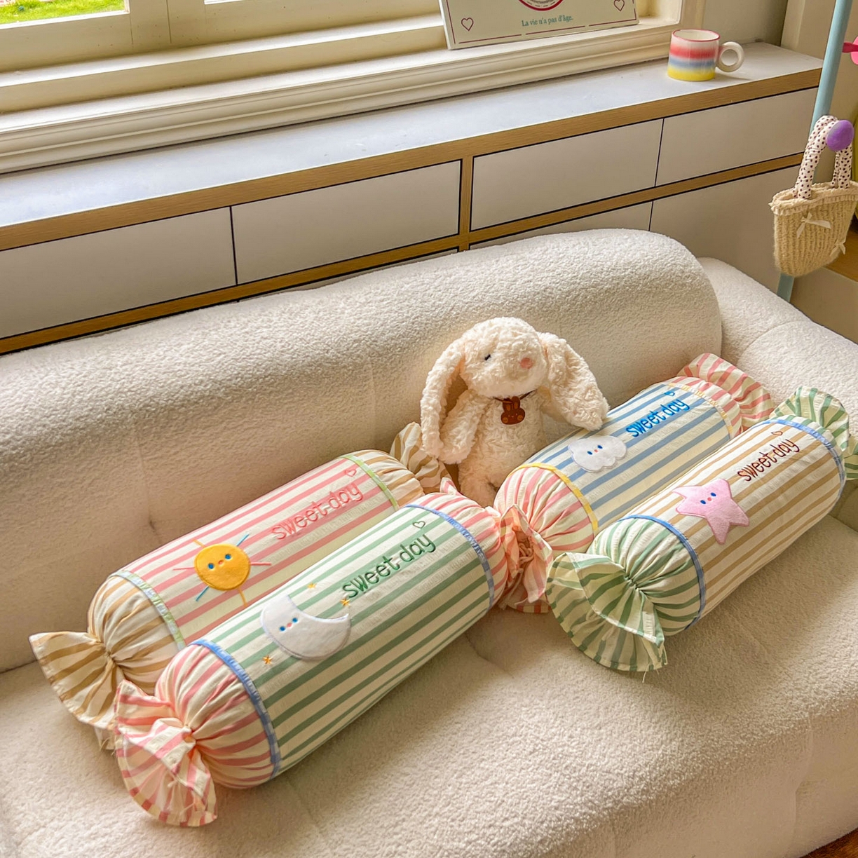 91家纺网 家纺一手货源 找家纺 希诺家居 2025新款ins奶油风奶糖枕糖果枕头枕芯 组合图