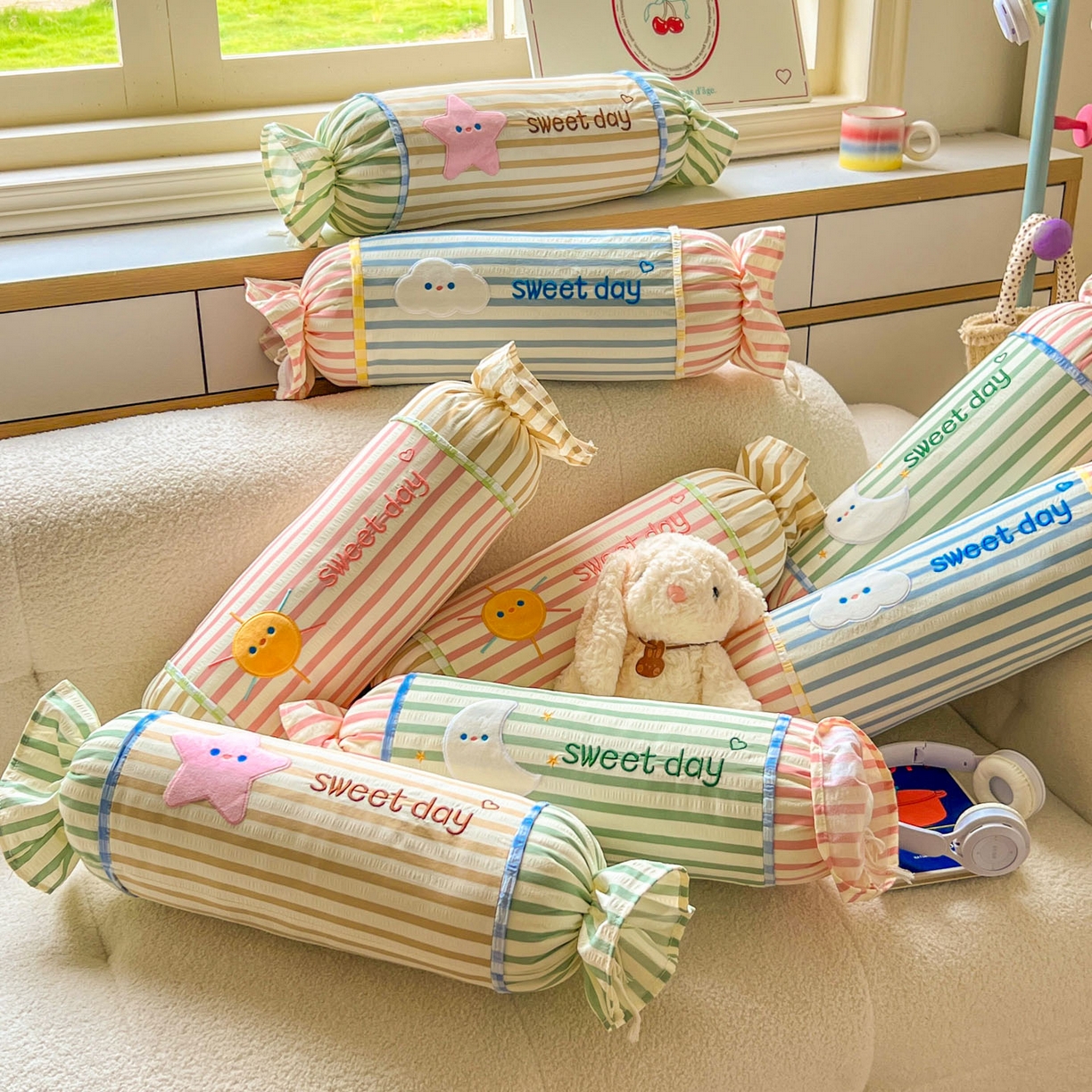 91家纺网 家纺一手货源 找家纺 希诺家居 2025新款ins奶油风奶糖枕糖果枕头枕芯 组合图