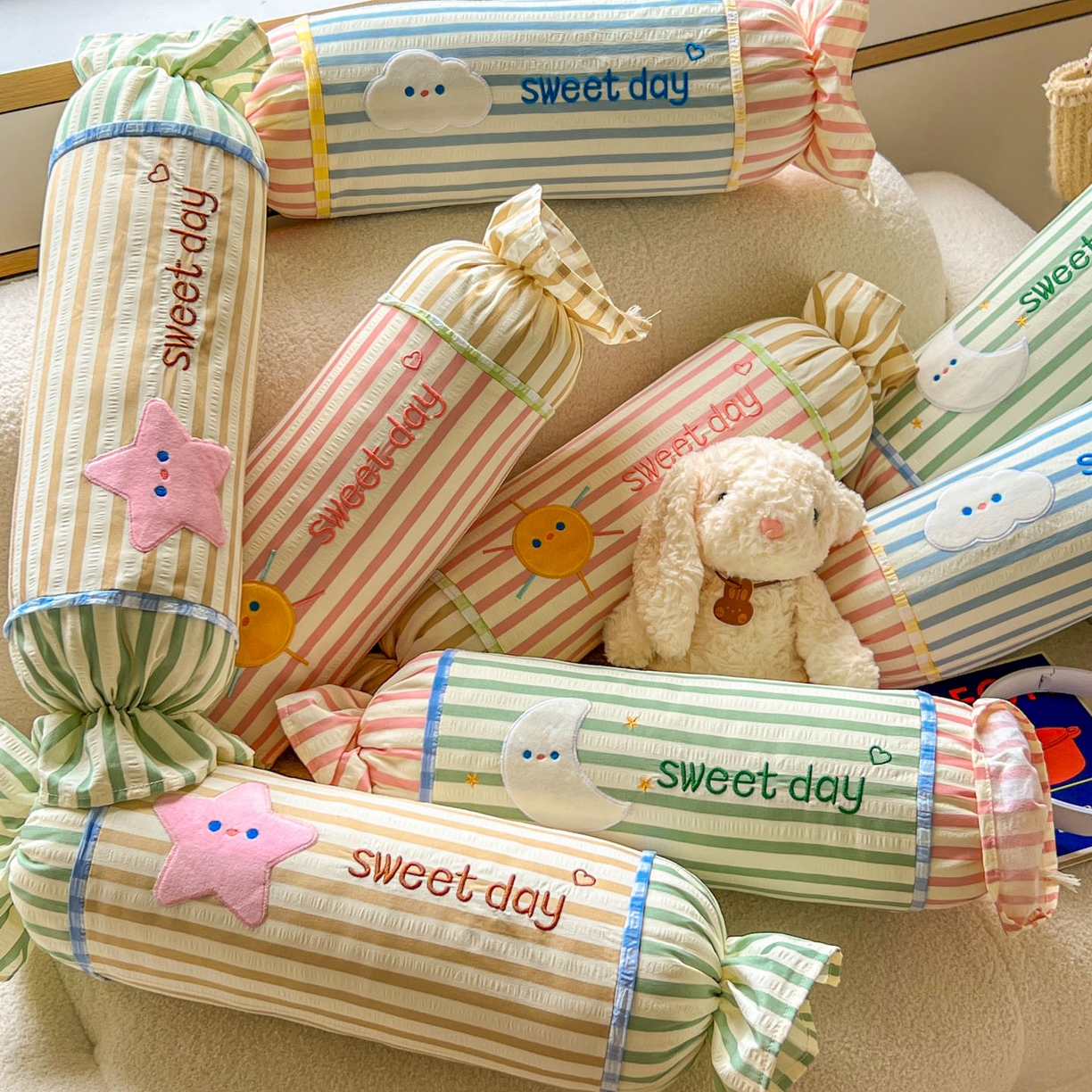 91家纺网 家纺一手货源 找家纺 希诺家居 2025新款ins奶油风奶糖枕糖果枕头枕芯 组合图