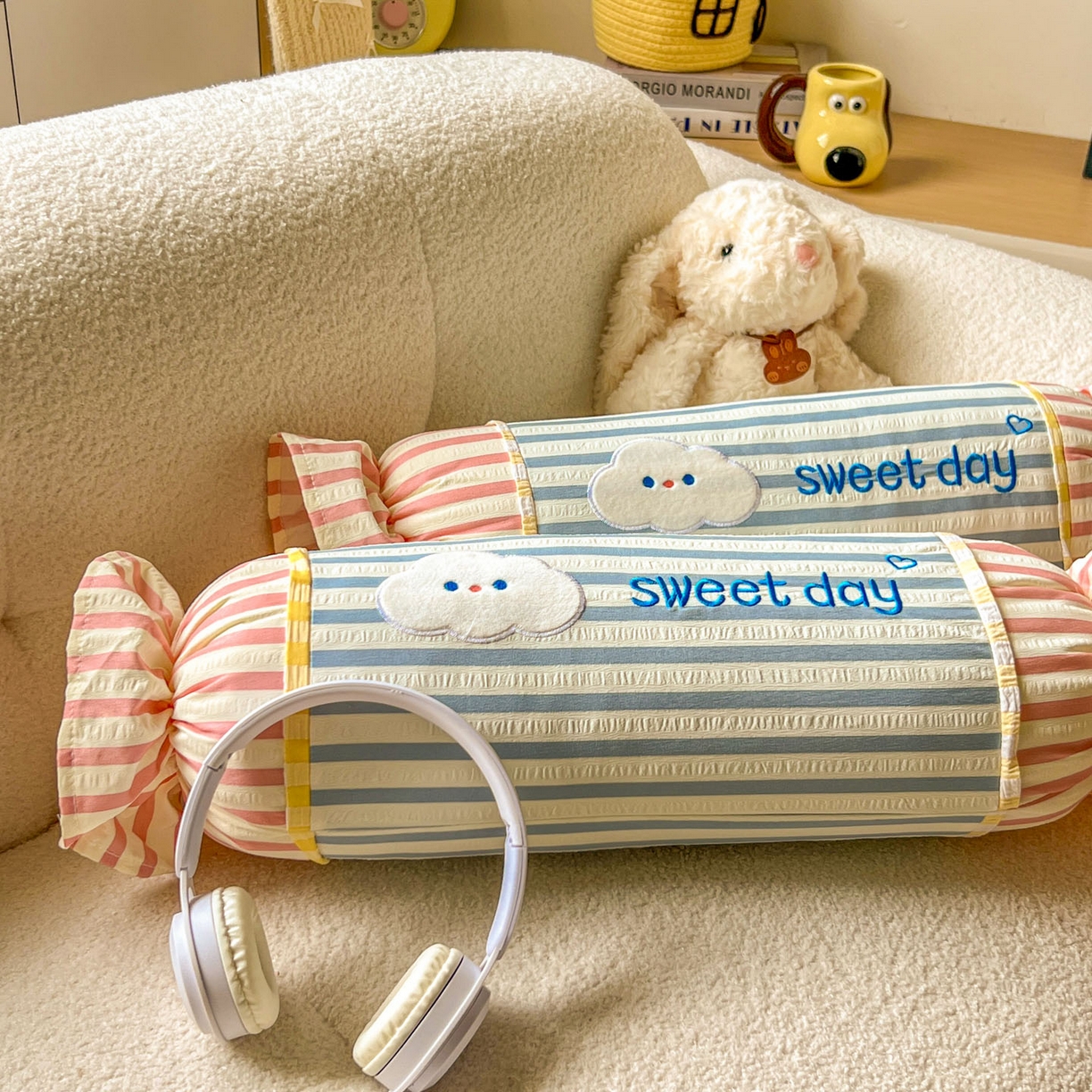 希诺家居 2025新款ins奶油风奶糖枕糖果枕头枕芯 蓝条纹云朵