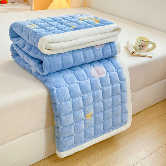 91家纺网 家纺一手货源 找家纺 优品惠 2025新款冬季牛奶绒床垫床褥垫子床护垫加绒床盖学生宿舍上下铺 织梦星月蓝