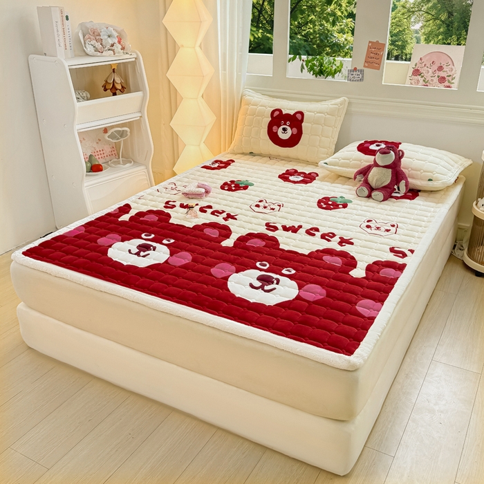 91家纺网 家纺一手货源 找家纺 （总）优品惠 2025新款牛奶绒夹棉床护垫夹棉床褥床盖床单加厚保暖