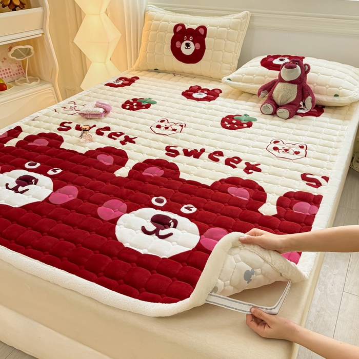 91家纺网 家纺一手货源 找家纺 （总）优品惠 2025新款牛奶绒夹棉床护垫夹棉床褥床盖床单加厚保暖