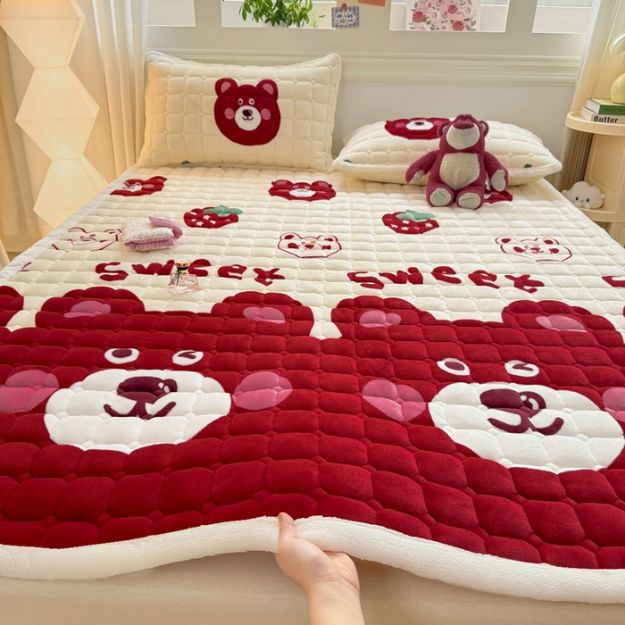 91家纺网 家纺一手货源 找家纺 （总）优品惠 2025新款牛奶绒夹棉床护垫夹棉床褥床盖床单加厚保暖