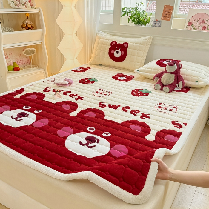 91家纺网 家纺一手货源 找家纺 （总）优品惠 2025新款牛奶绒夹棉床护垫夹棉床褥床盖床单加厚保暖