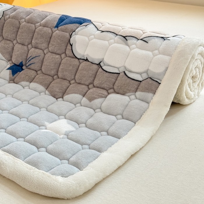 91家纺网 家纺一手货源 找家纺 优品惠 2025新款冬季牛奶绒床垫床褥垫子床护垫加绒床盖学生宿舍上下铺 月亮蓝