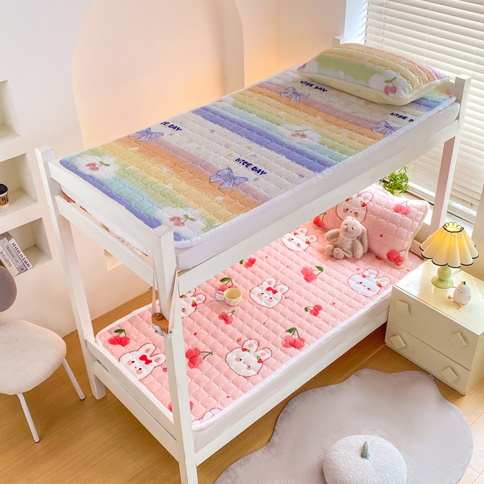 91家纺网 家纺一手货源 找家纺 优品惠 2025新款冬季牛奶绒床垫床褥垫子床护垫加绒床盖学生宿舍上下铺 彩虹蝴蝶结